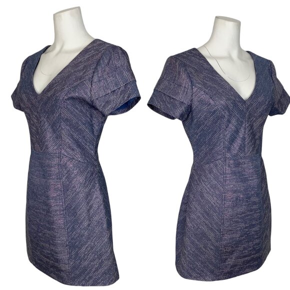 Rebecca Minkoff Katya Tweed Dress 8 Tiered Short Sleeve V-Neck Sheath Mini - Picture 3 of 12